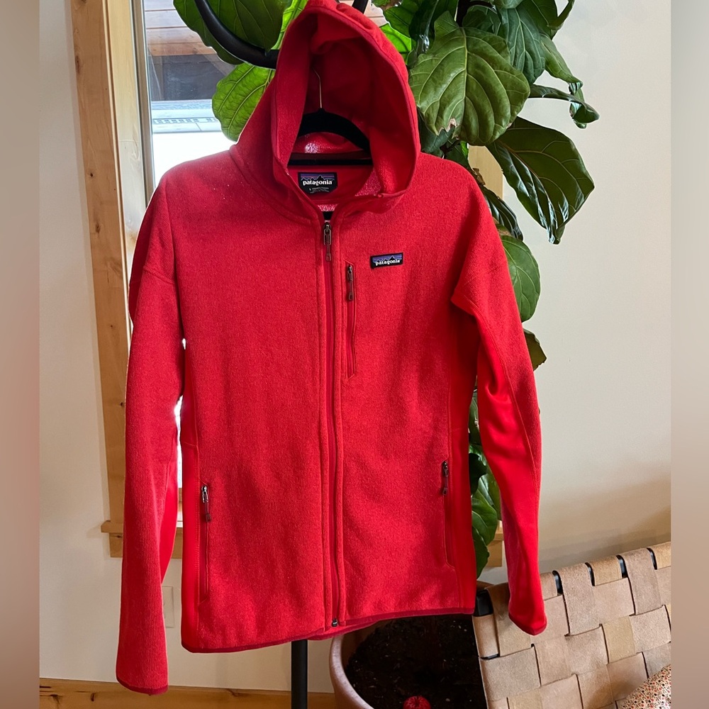 Patagonia Red Hooded Fleece Jacket with Chest Zip